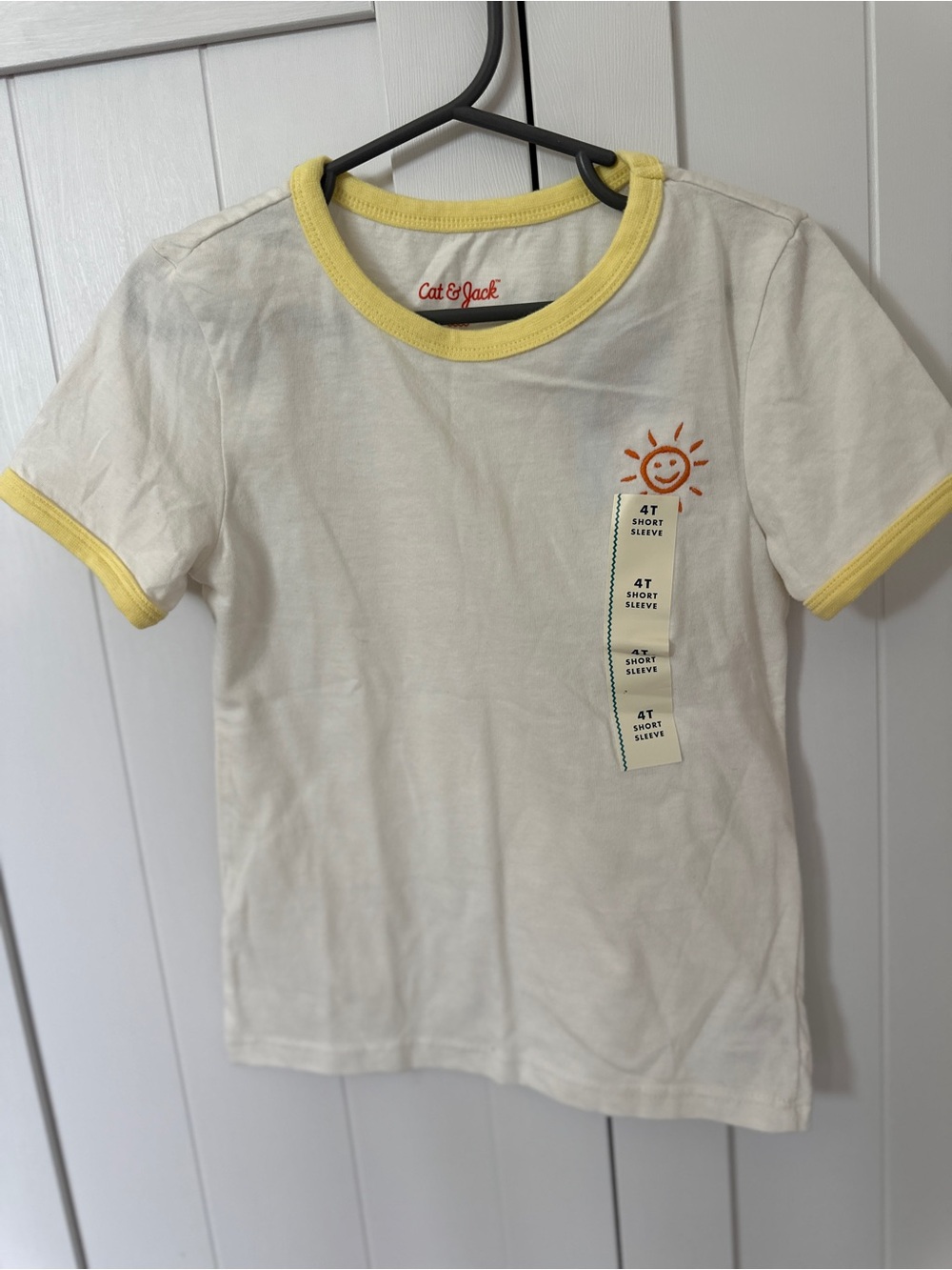 *NWT* Cat & Jack Kids' White T‑Shirt with Yellow Trim and embroidered sun